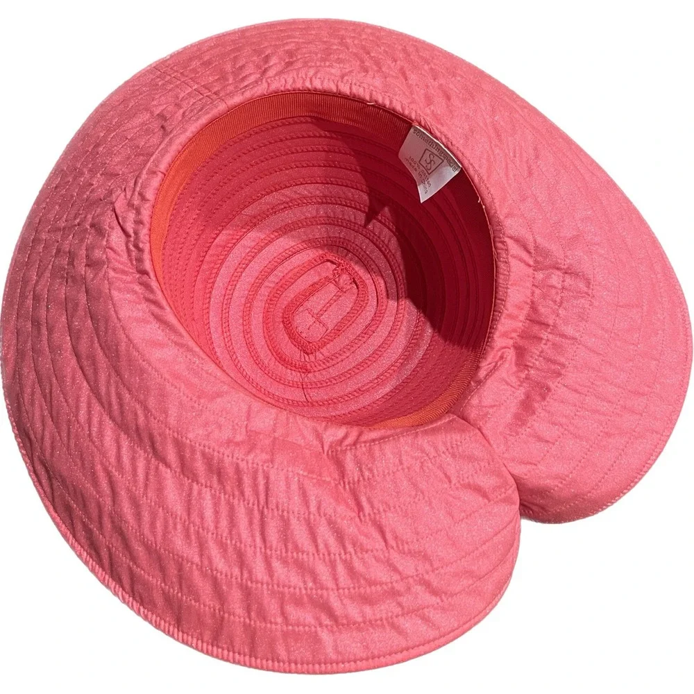 Something Special Coral Pink Cotton Wide Brim Sun Hat with Back Rosette Detail